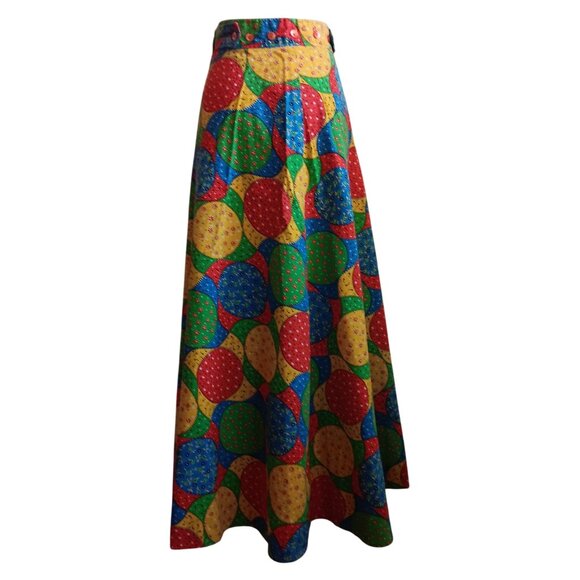 1OF1 25W Vtg Maxi Skirt 1970s Multicolor Patchwork Button Belt Handmade Boho - Picture 3 of 8